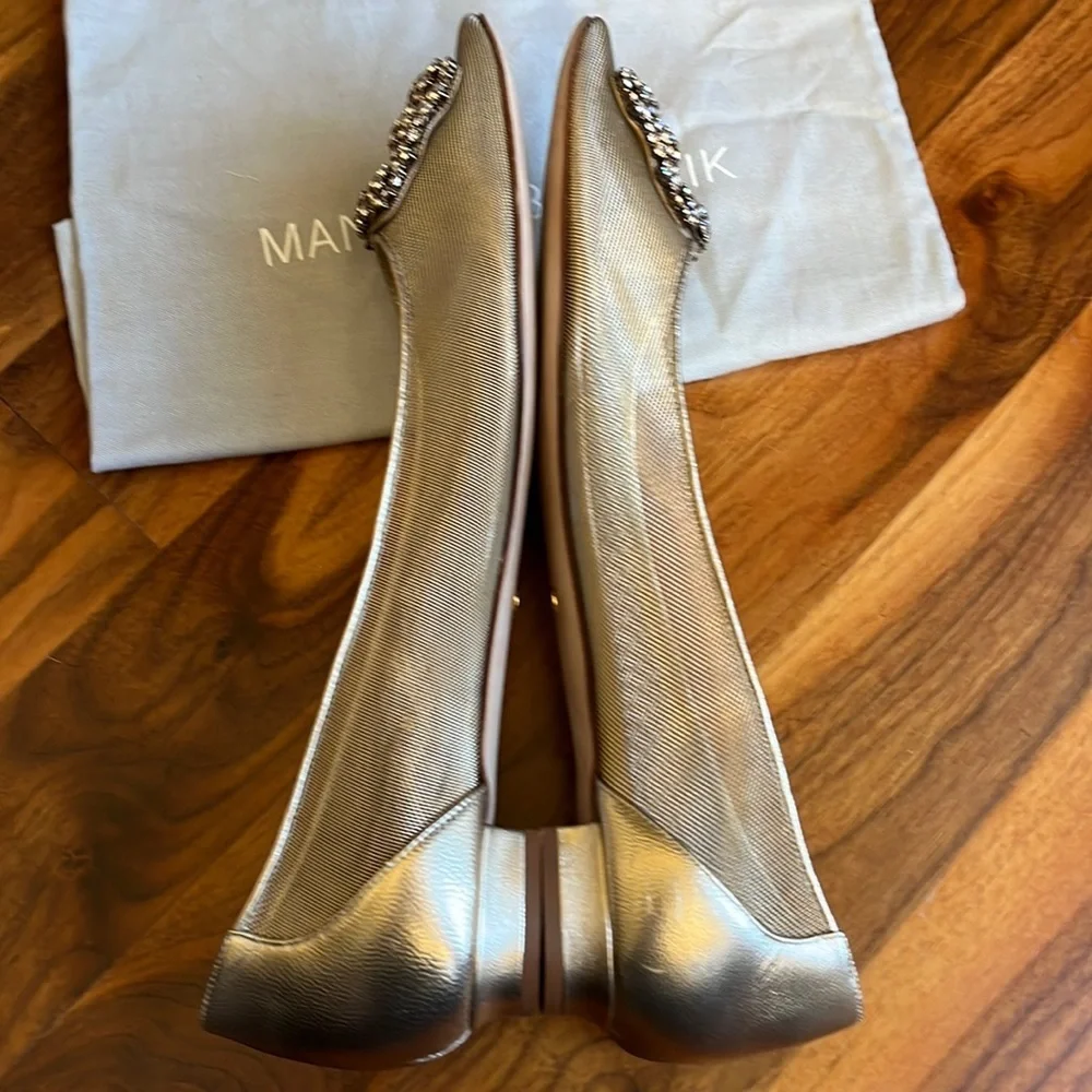 Manolo blahnik Hangisi Chrystal Buckle Gold Mesh Flats, 50th anniversary, NEW - Picture 13 of 17